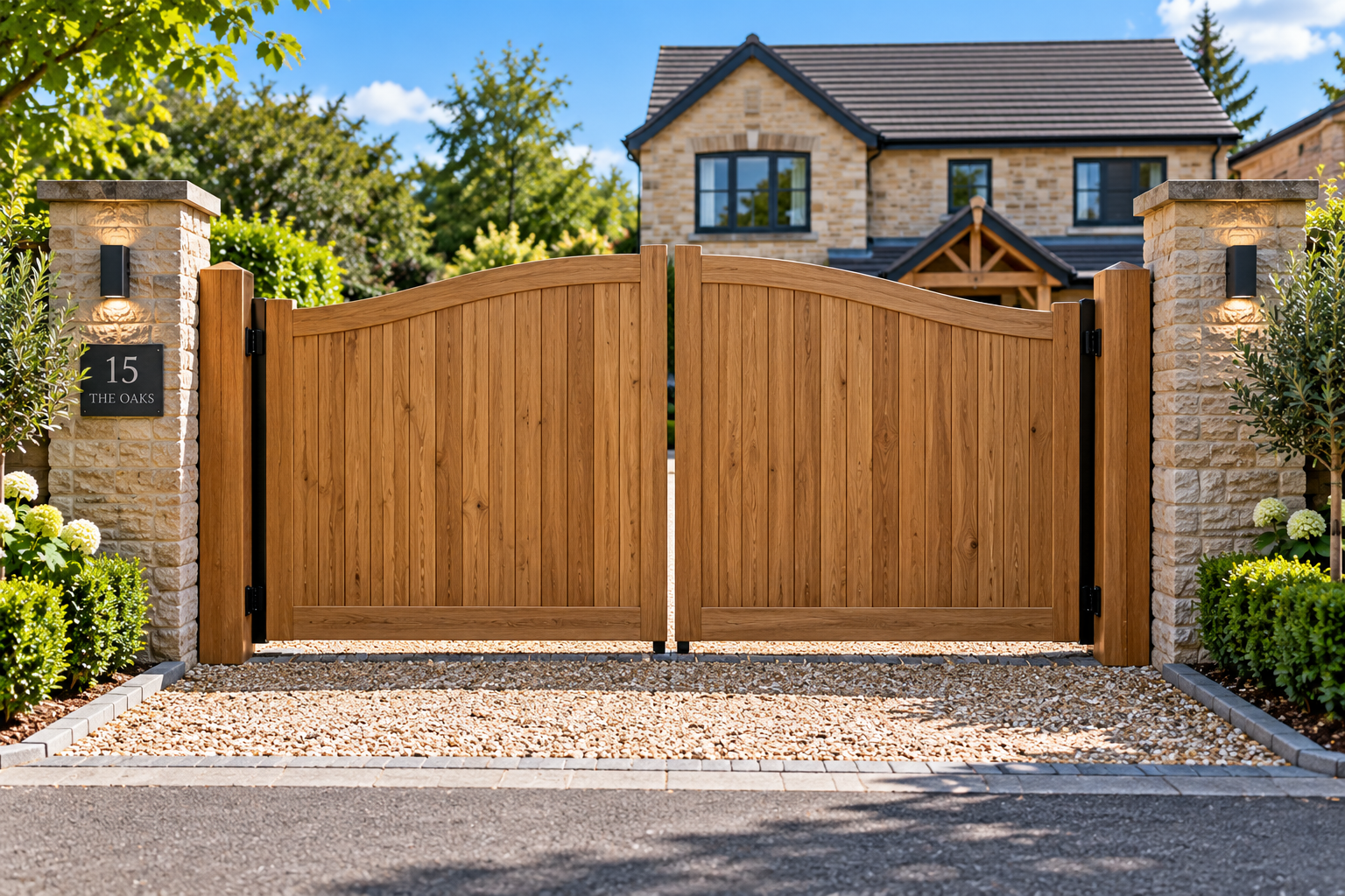 Elegant oak driveway gates Sawtry