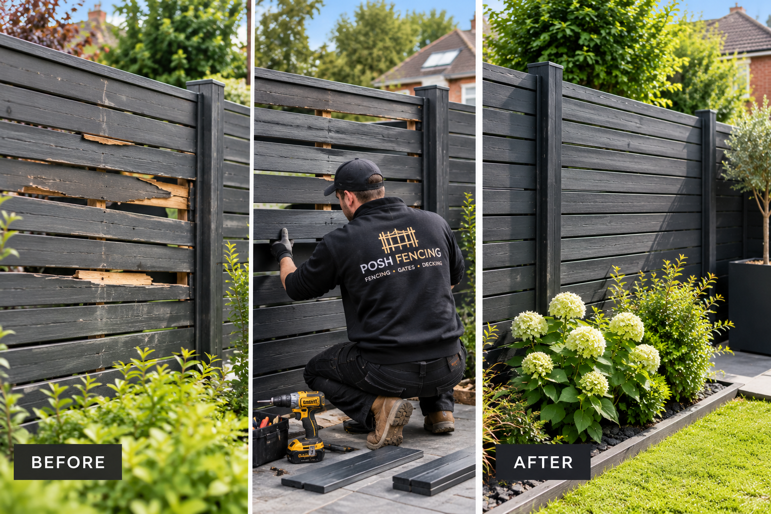 Damaged slat fence repair in Stilton Peterborough