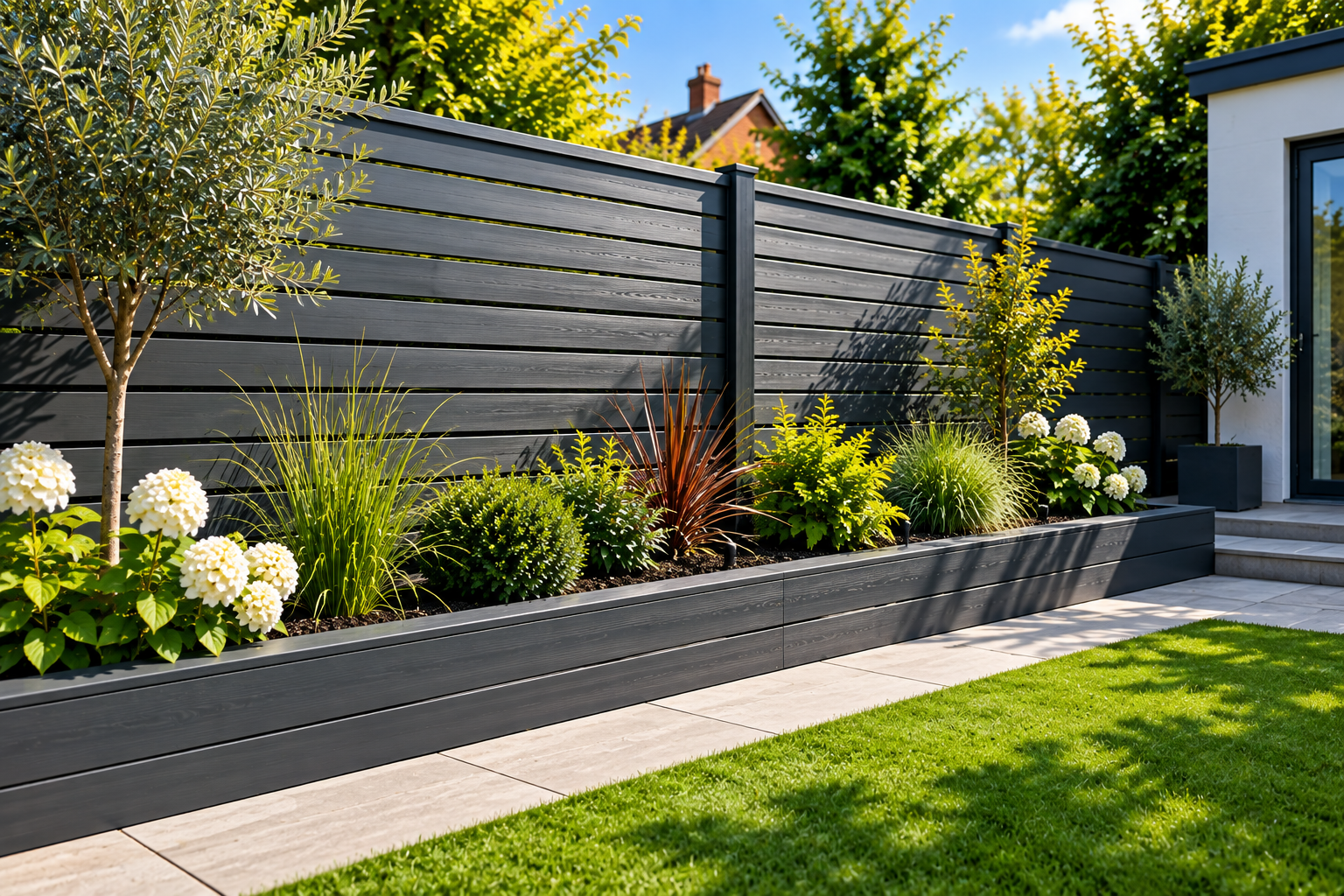 Modern decorative slatted garden fencing in Peterborough