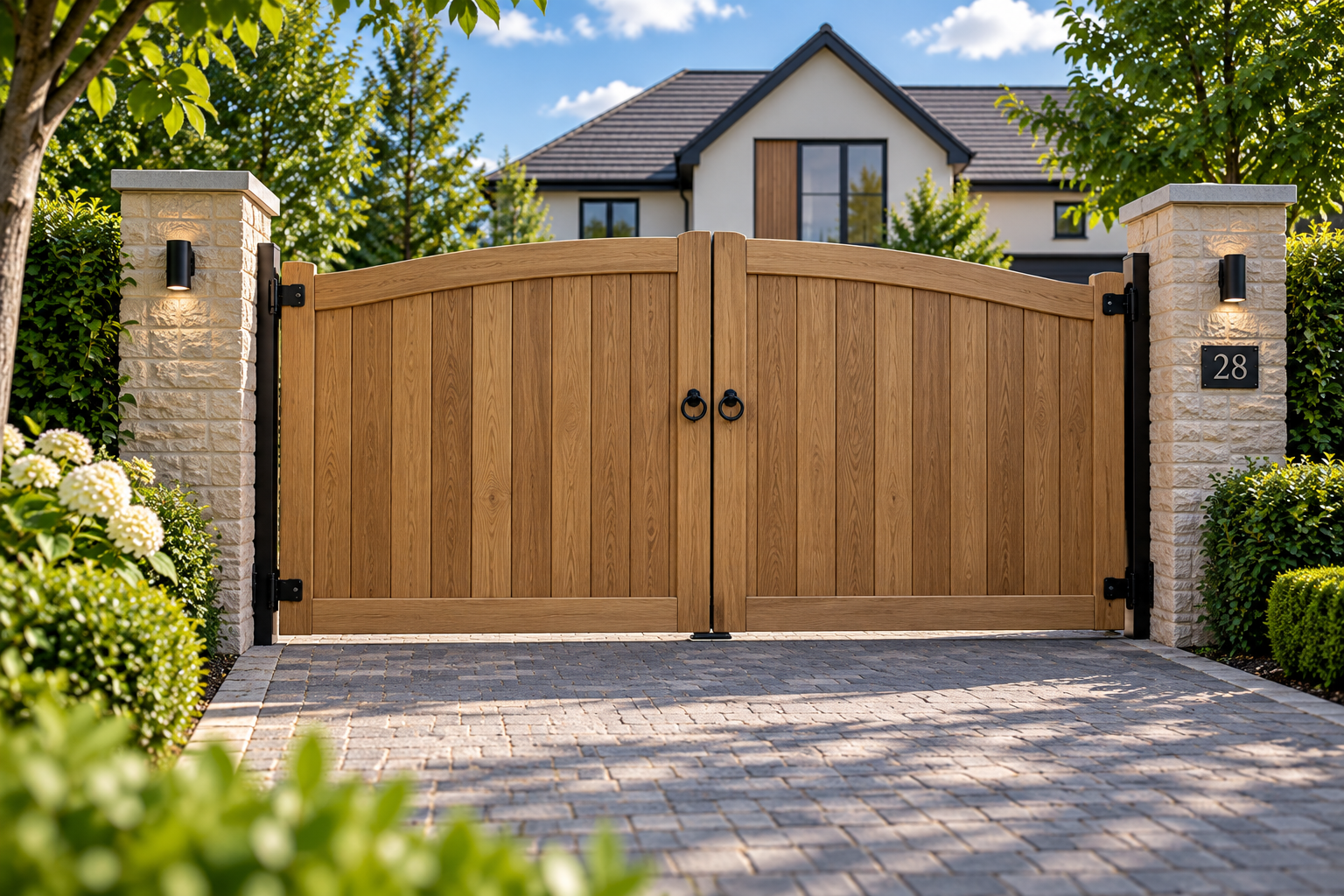 Modern oak driveway gate Stamford