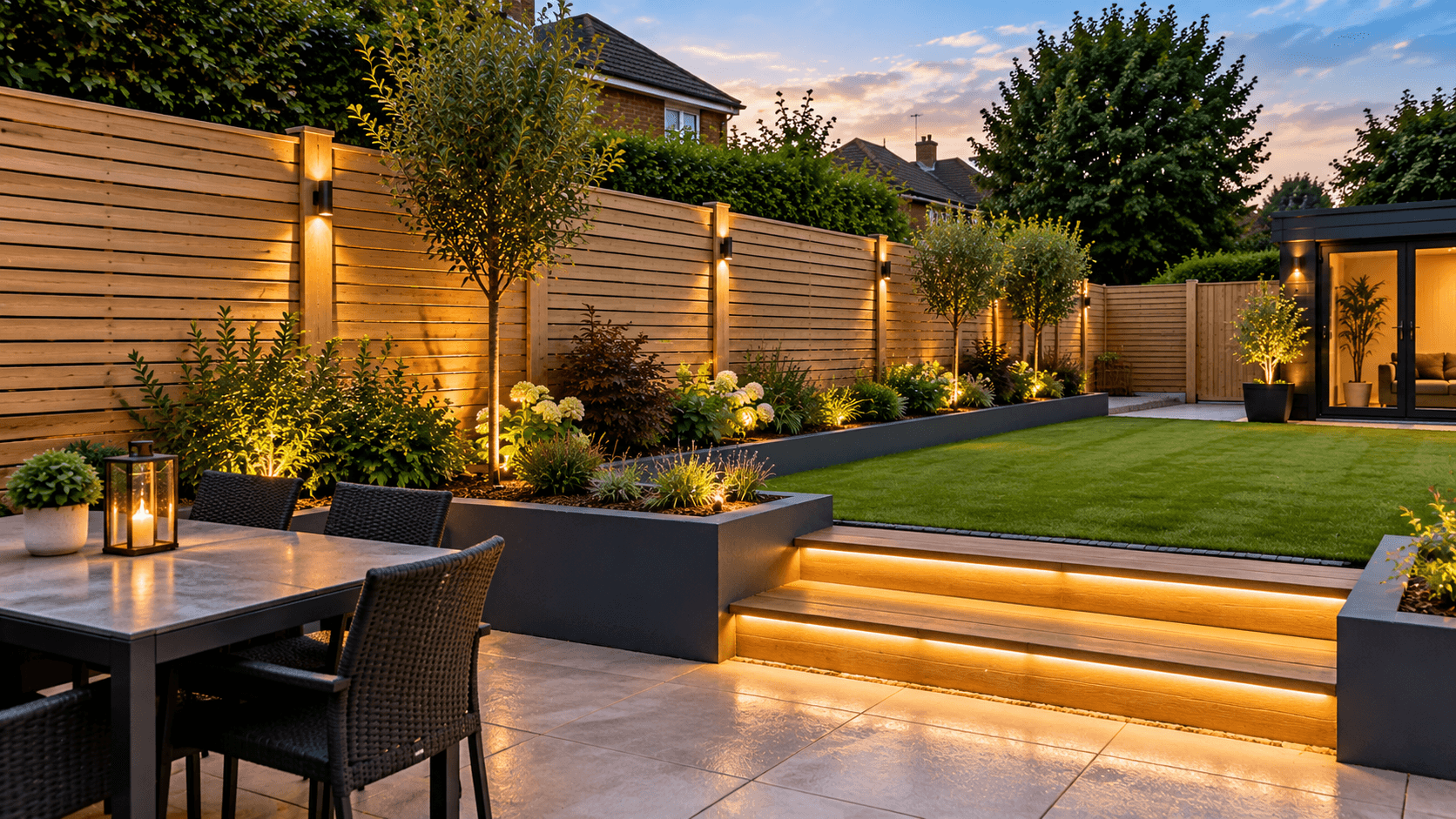 Modern garden fencing and landscaping project in Stamford