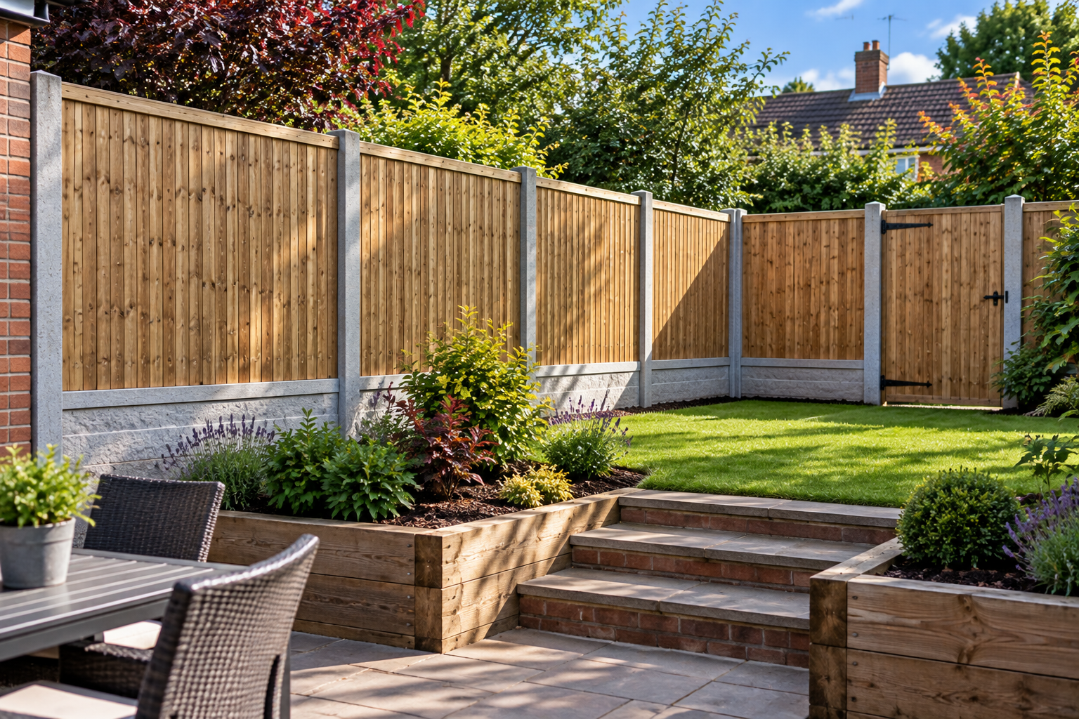 Replacement fencing with concrete posts and timber panels in Peterborough