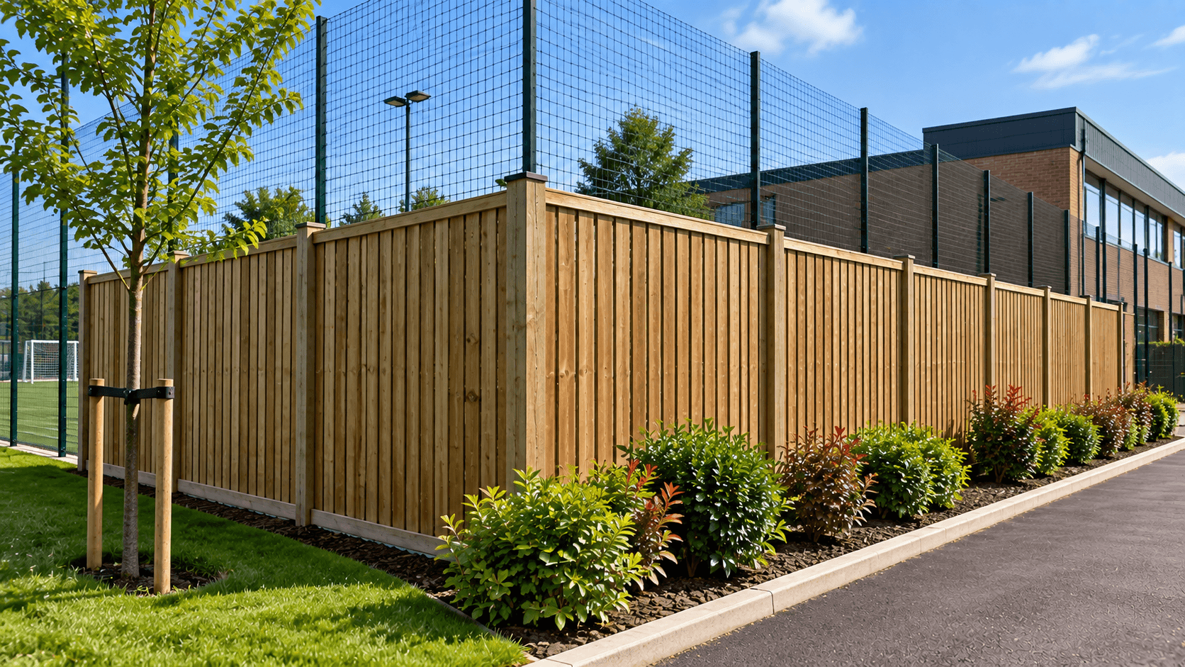 Timber fencing replacement around a school in Stilton