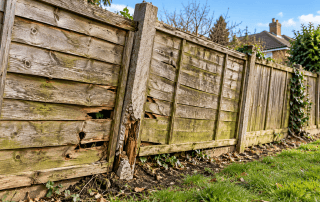 Damaged and rotten timber fence needing repairs in Peterborough